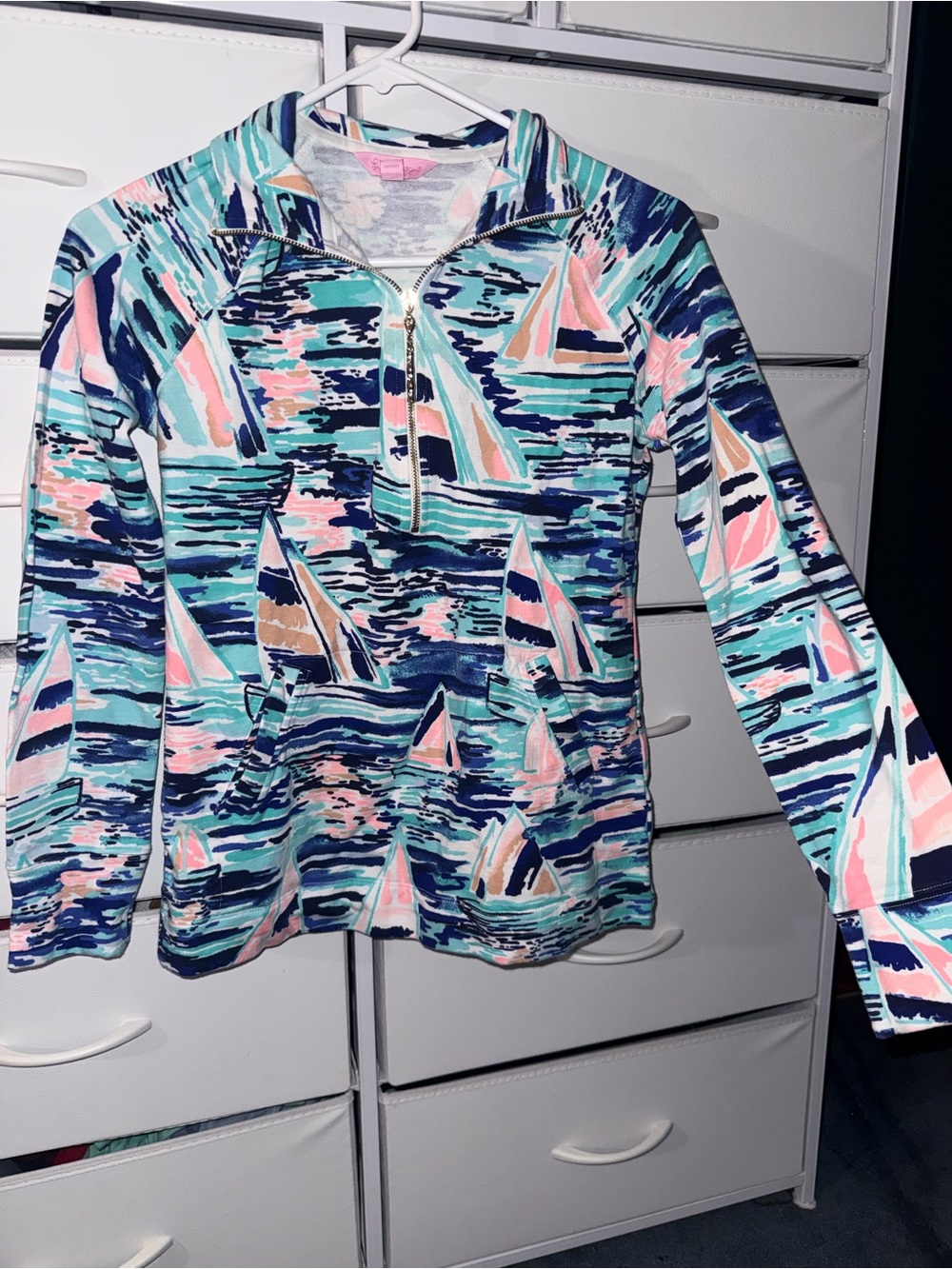 Lilly Pulitzer Skipper Popover [XXS] Half Zip Pier Pressure Sailboat UPF 50+